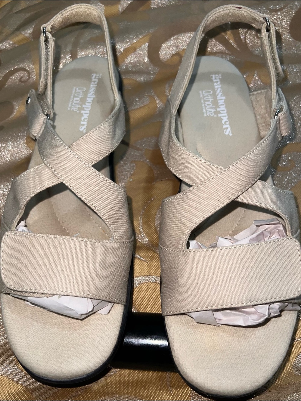 Grasshoppers Ortholite Beige Canvas Slingback Comfort Sandals Size 9.5M